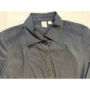 NWT CASLON Double Button Up Long Sleeve Shirt Women's M Cotton Black Dressy